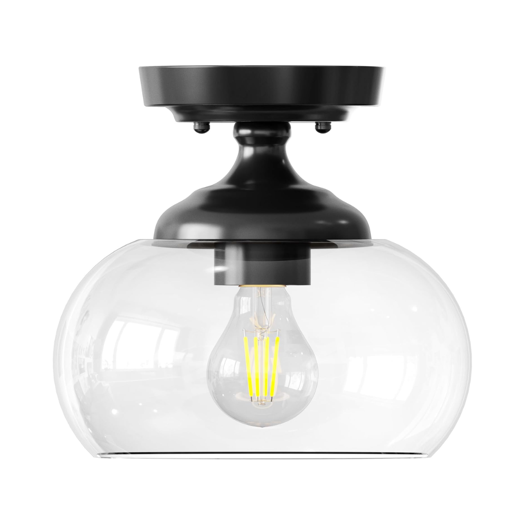 Plafon Industrial Vidro Transparente 21cm E26 Dourado/Preto