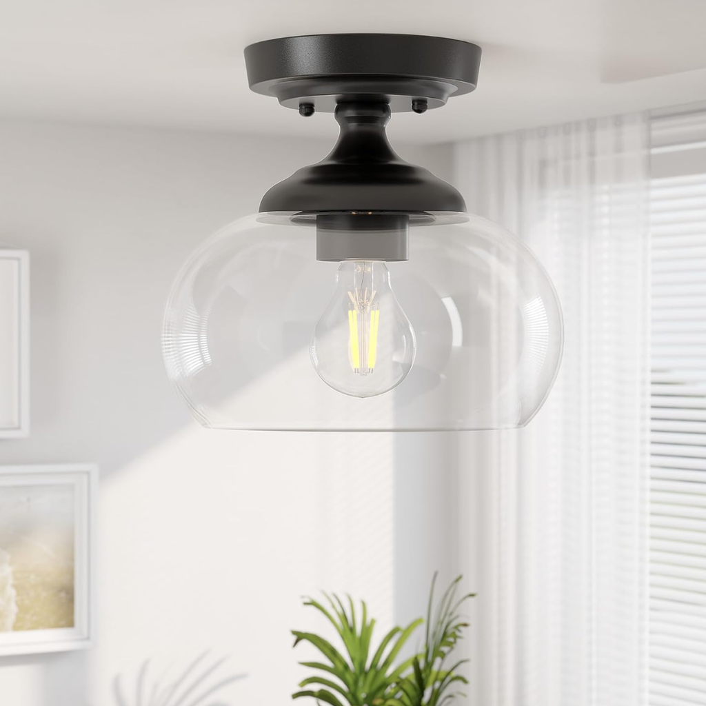 Plafon Industrial Vidro Transparente 21cm E26 Dourado/Preto