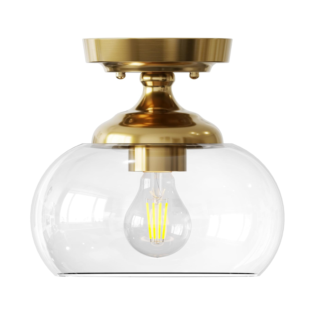 Plafon Industrial Vidro Transparente 21cm E26 Dourado/Preto