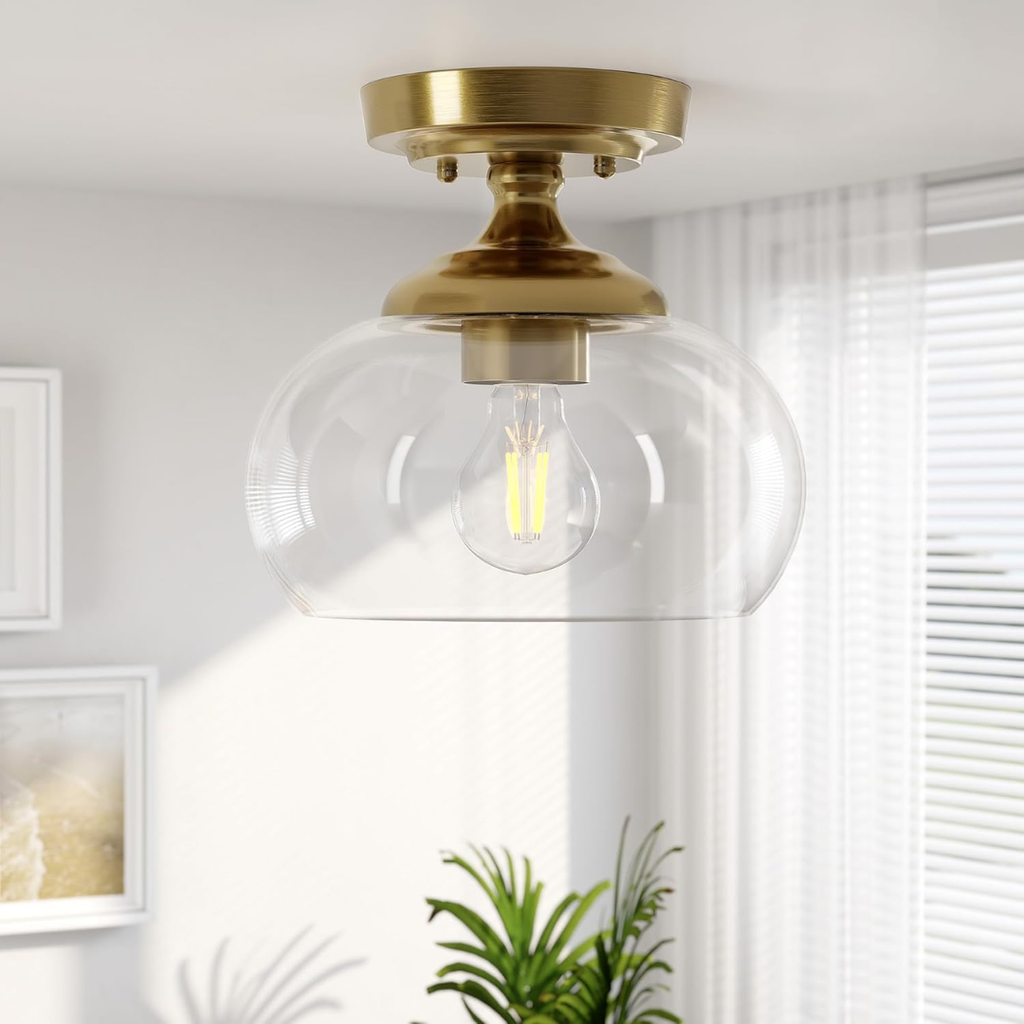 Plafon Industrial Vidro Transparente 21cm E26 Dourado/Preto