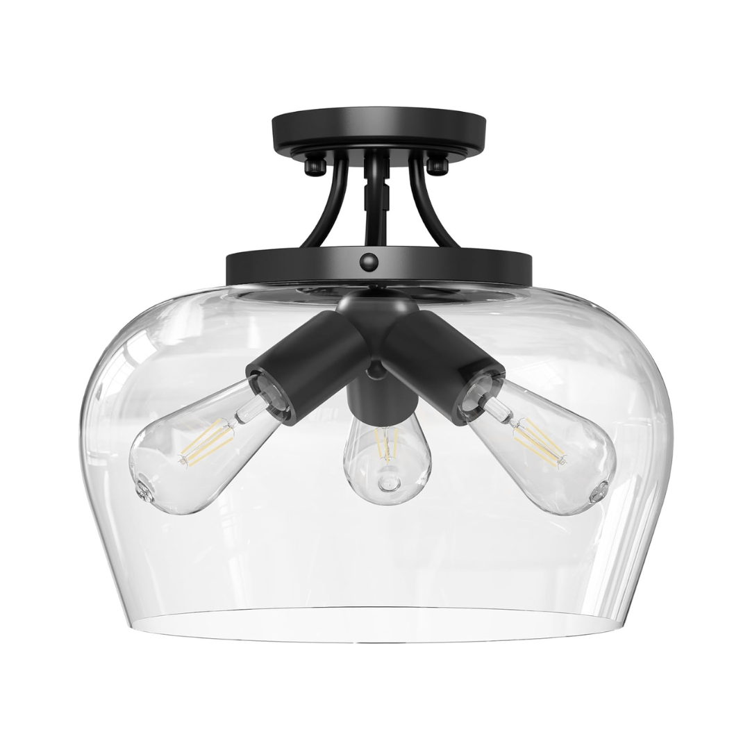 Plafon Semi Embutido 3 Luzes Vidro Transparente 35cm E26