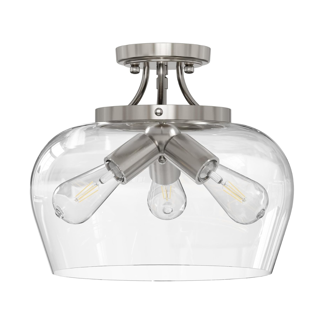 Plafon Semi Embutido 3 Luzes Vidro Transparente 35cm E26