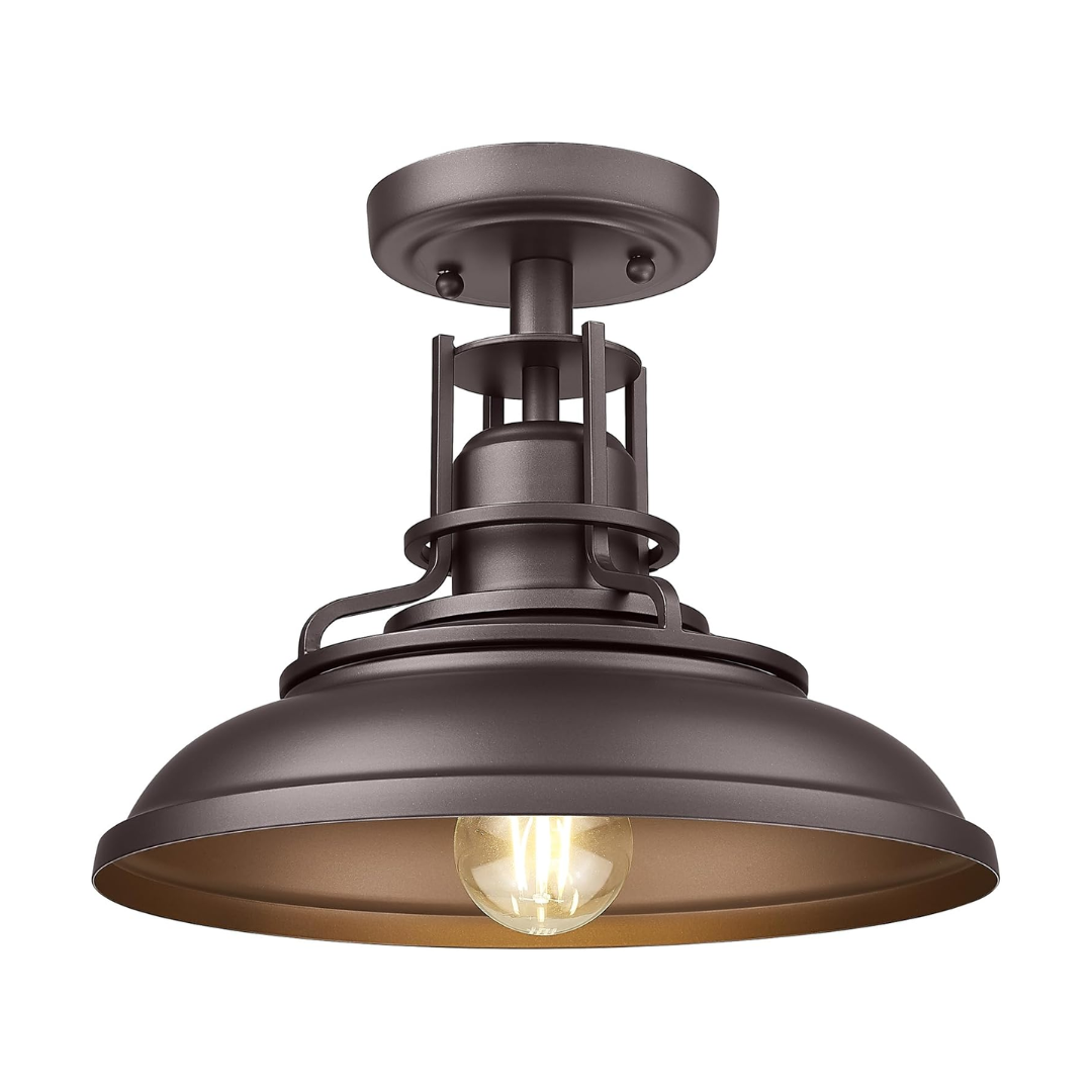 Plafon Industrial Externo 30cm E26 Metal Preto/Dourado