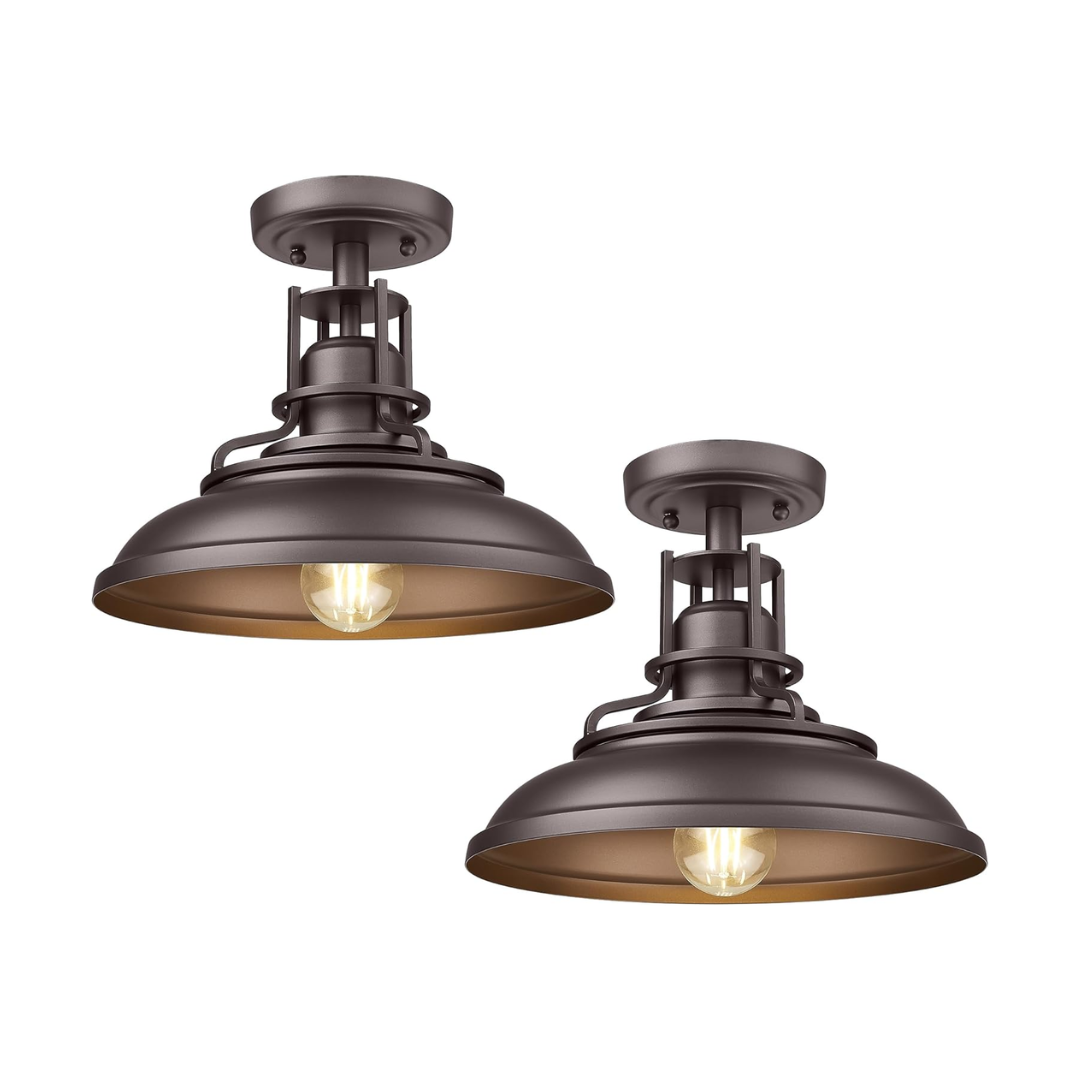 Plafon Industrial Externo 30cm E26 Metal Preto/Dourado