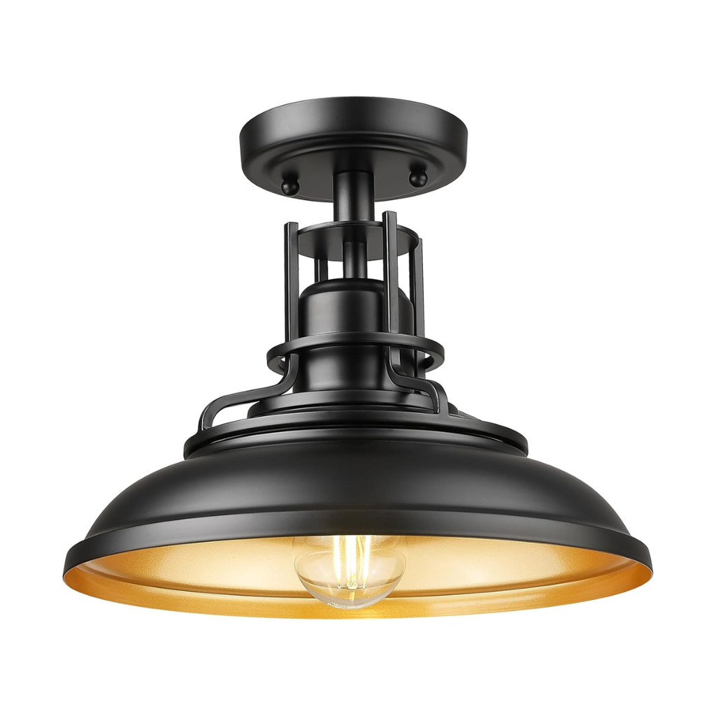 Plafon Industrial Externo 30cm E26 Metal Preto/Dourado