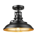 Plafon Industrial Externo 30cm E26 Metal Preto/Dourado