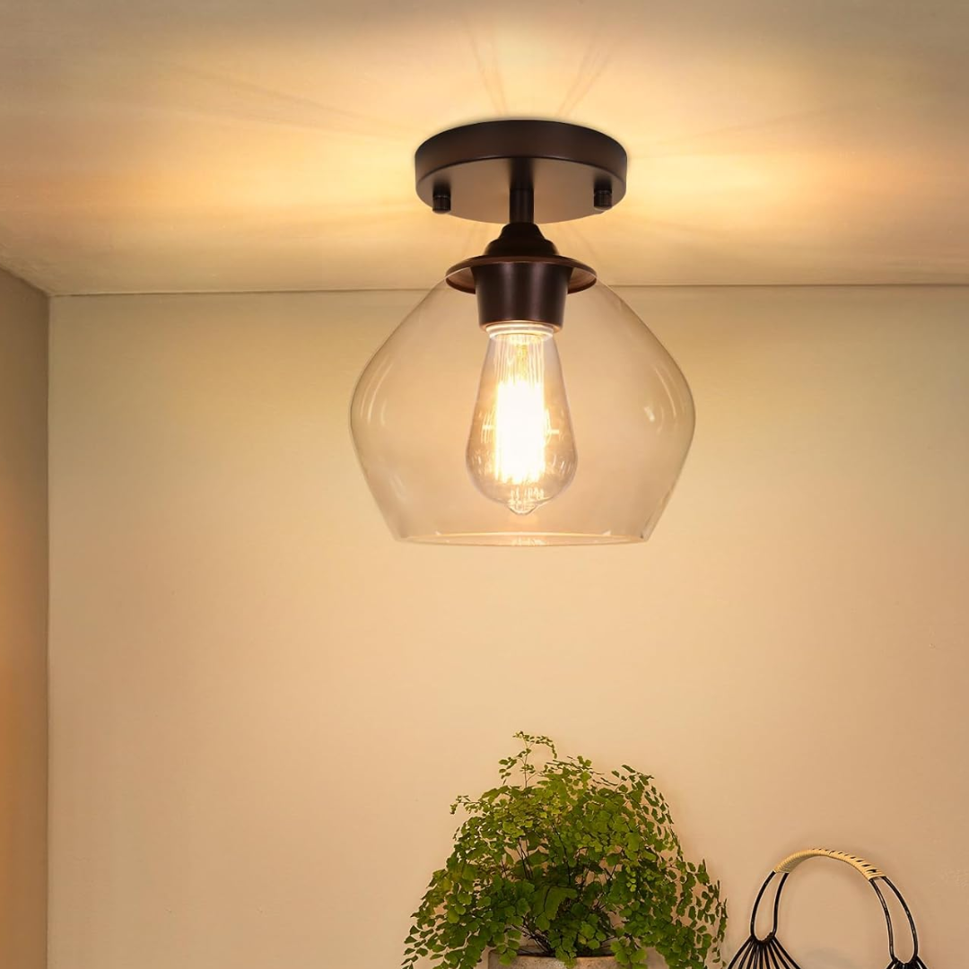 Plafon Semi Embutido Vidro Transparente 20cm E26 Industrial