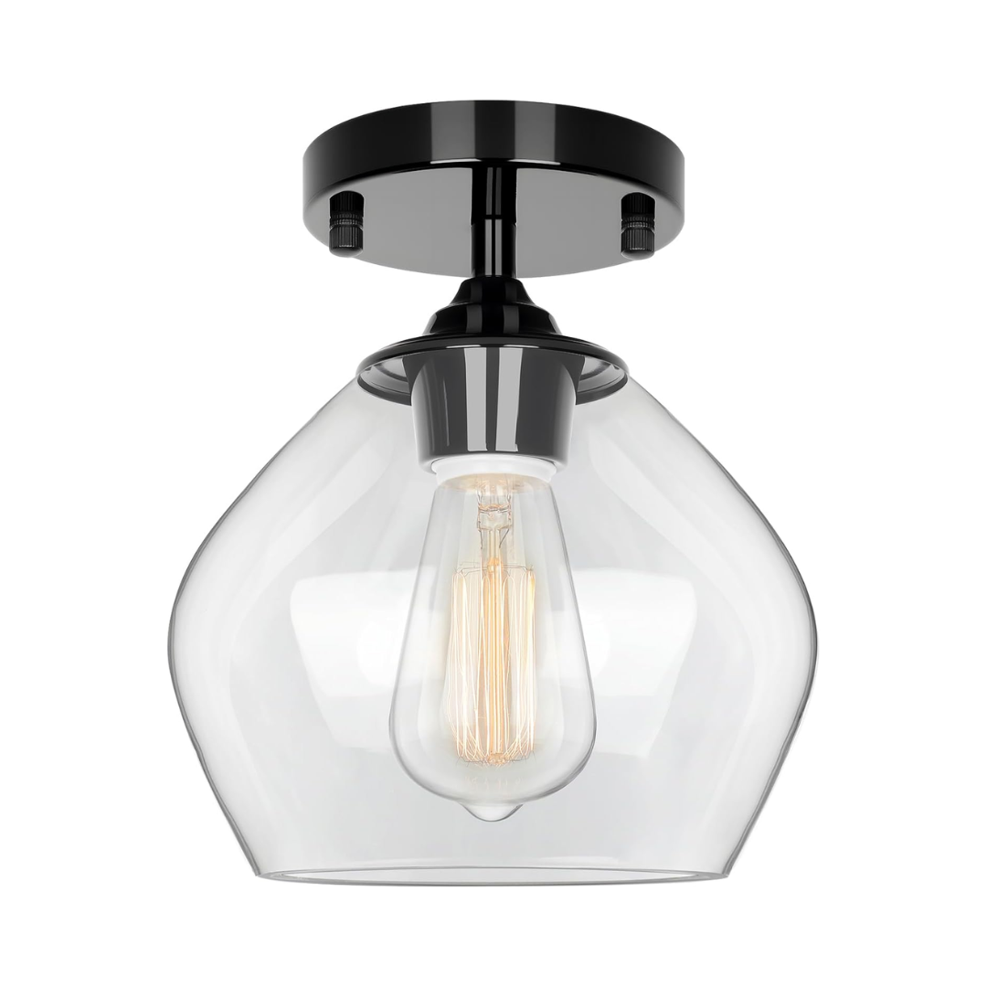 Plafon Semi Embutido Vidro Transparente 20cm E26 Industrial
