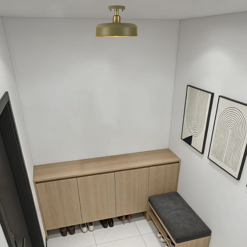 Plafon Moderno Metal 32cm E26 Detalhe Latão Semi Embutido