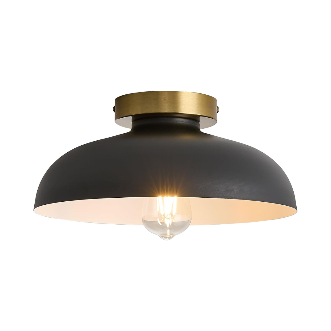 Plafon Industrial Preto/Dourado 30cm E26 Semi Embutido