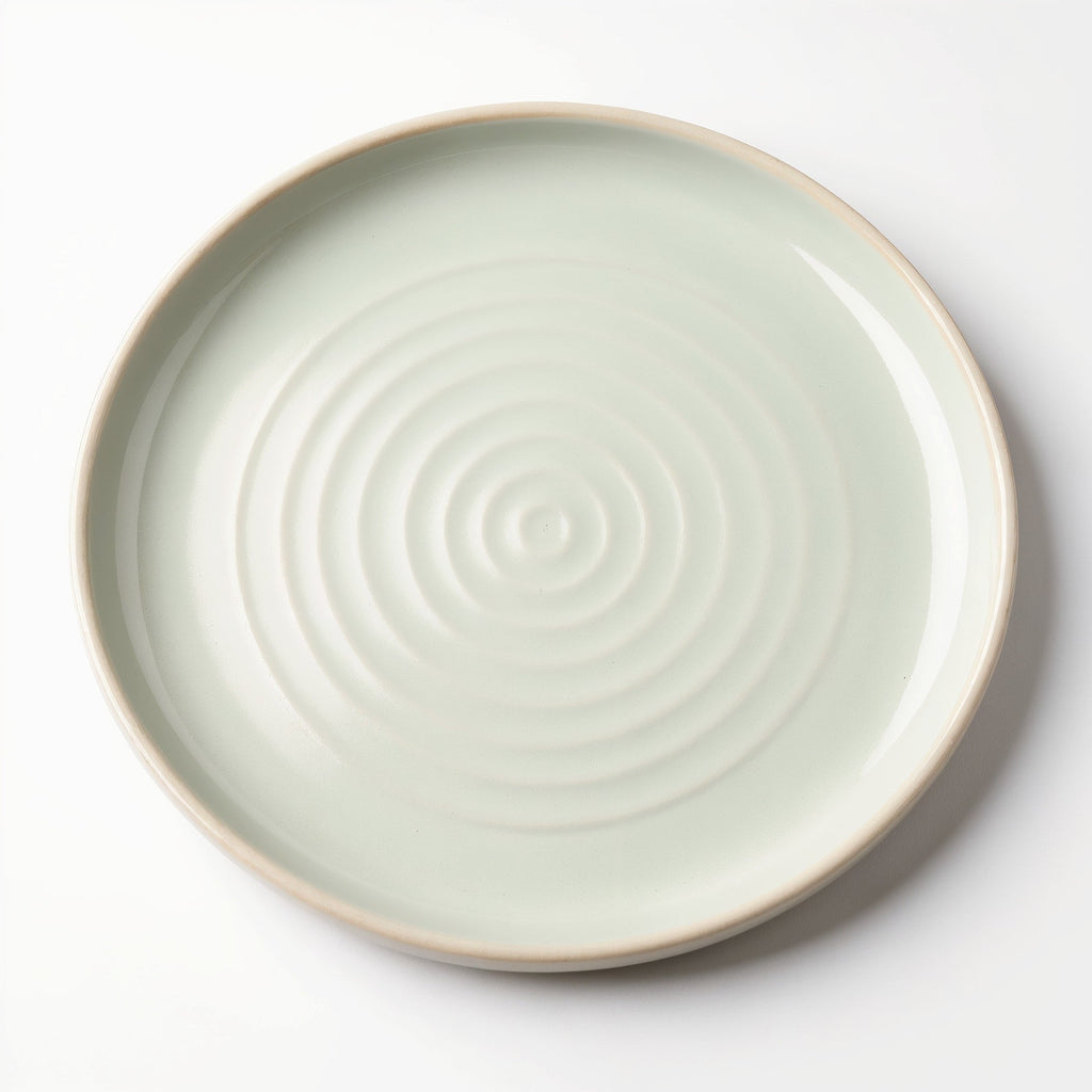 Danmero Celadon Dessert Plate — top-down view showing complete top face and rim