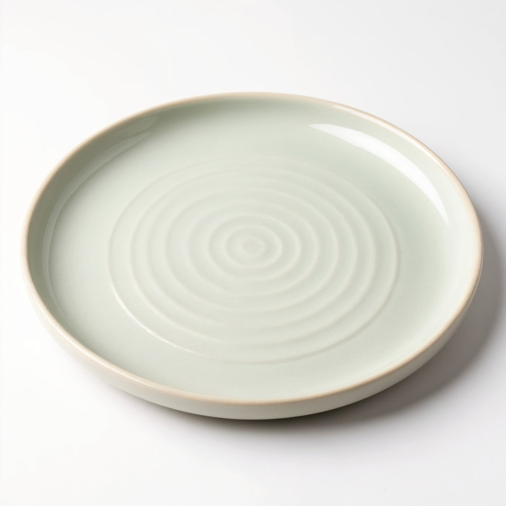 Danmero Celadon Dessert Plate — three-quarter angled view showing full top face and rim