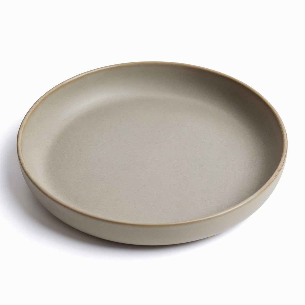 Danmero Dove Grey Coupe Plate — three-quarter angled view showing top face and rim