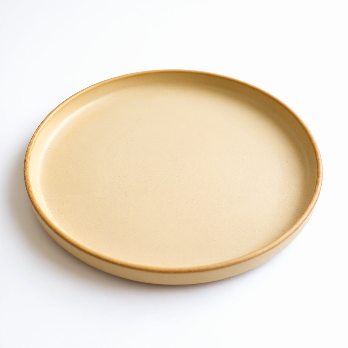 Danmero Ochre Dinner Plate — three-quarter angled view showing full top face and raised rim