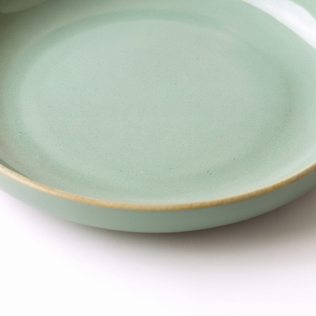 Danmero Willow Pasta Plate — macro detail of raised rim and glaze pooling