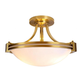 Plafon Dourado Semi Embutido 3 Luzes Vidro Leitoso Moderno