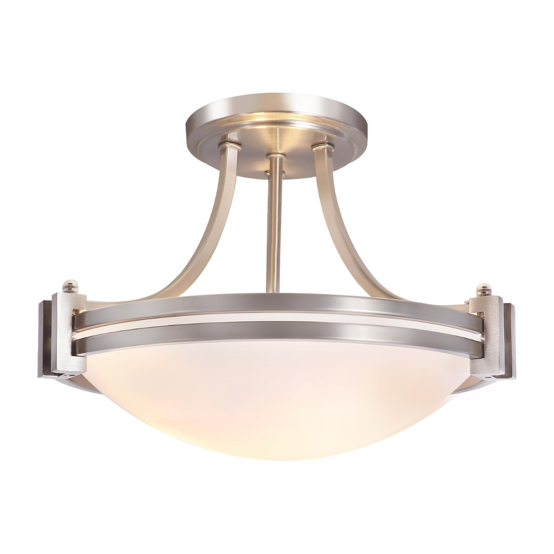 Plafon Dourado Semi Embutido 3 Luzes Vidro Leitoso Moderno