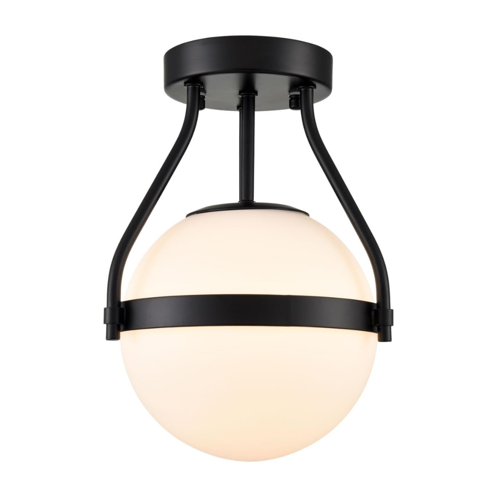 Plafon Globo Moderno Semi Embutido Vidro Opalino